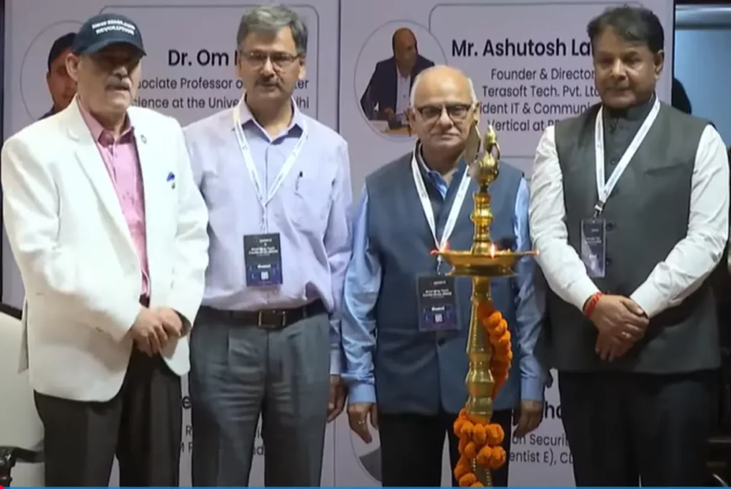 
(Lamp-Lighting Ceremony — Dignitaries inaugurate the Emerging Tech Conference 2025. From left: Er. Kamendra Kumar, Er. Arun Kumar Mishra, Prof. (Dr.) Haribabu Srivastava, Er. Anand Khare.)